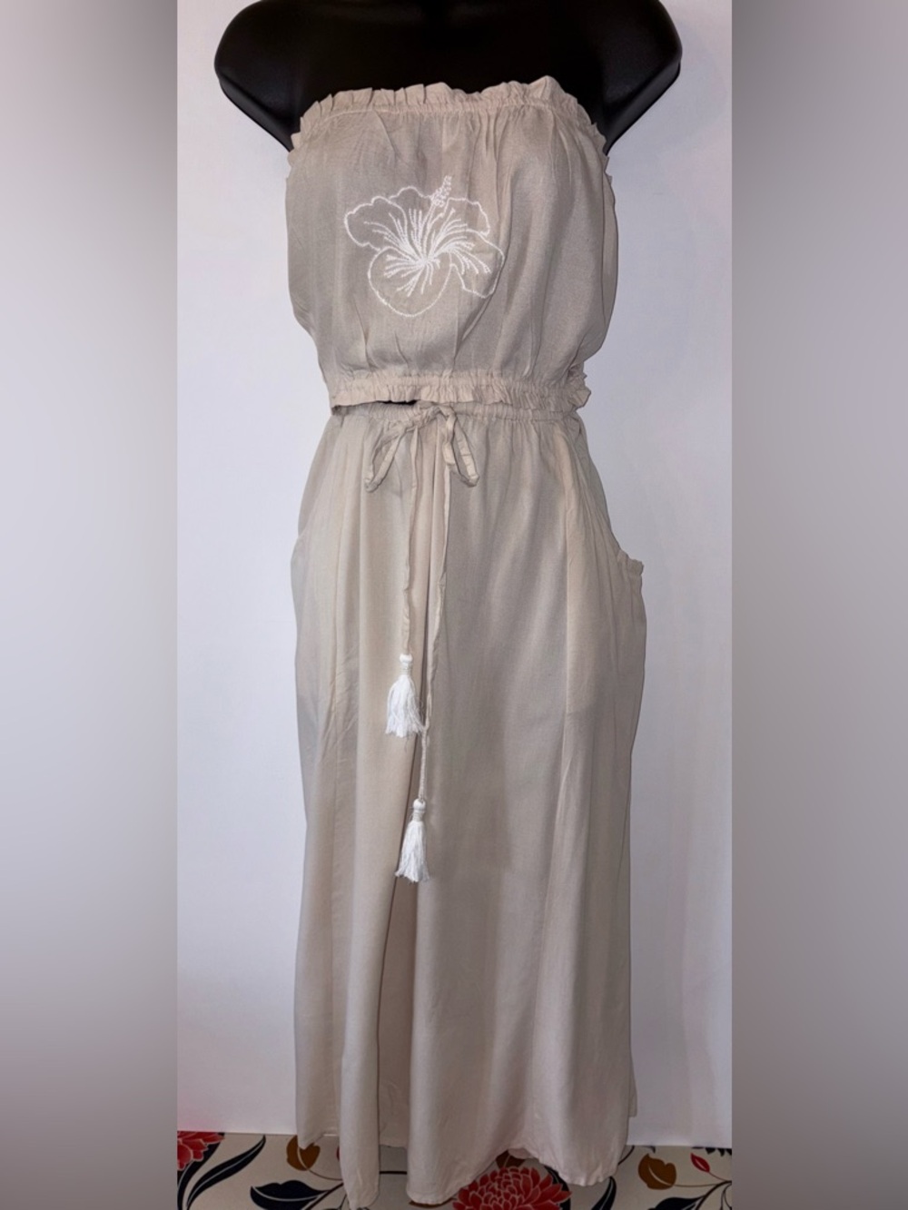 🆕Club Z Collection Two-Piece Strapless Maxi Skirt Set  with Embroidery